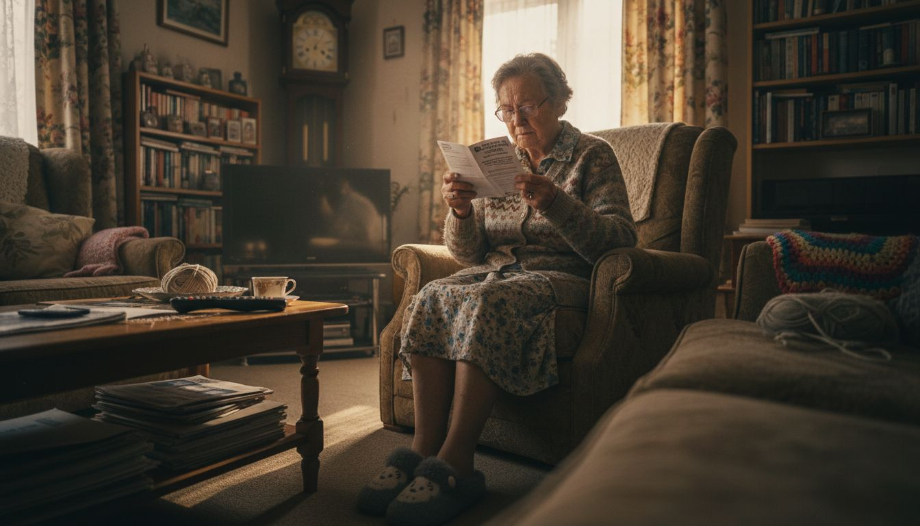 Elderly woman reading hearing aid leaflet