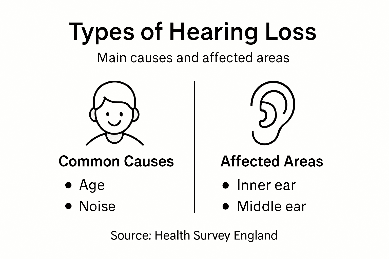 Infographic showing hearing loss causes and areas