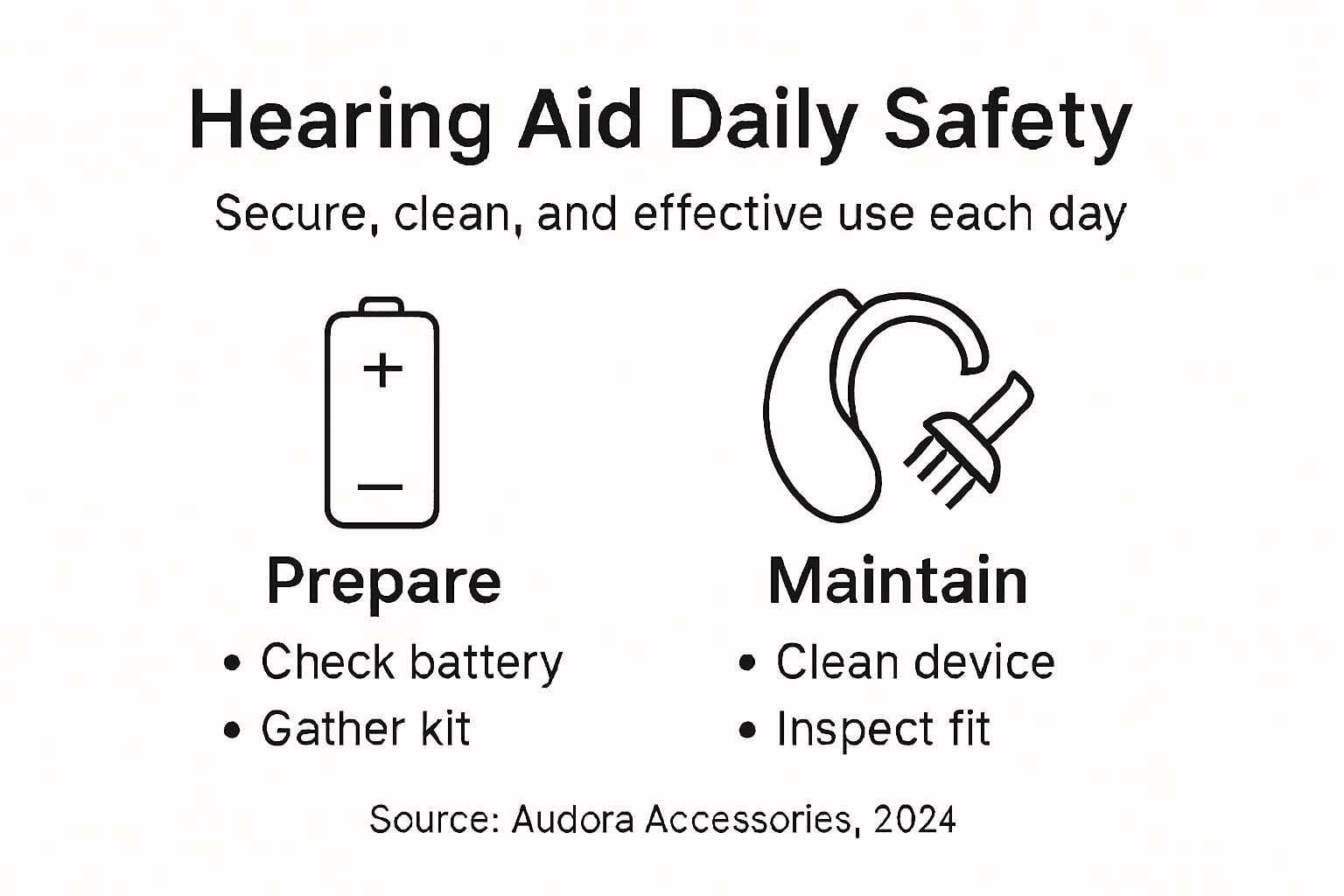 Infographic showing daily hearing aid safety steps