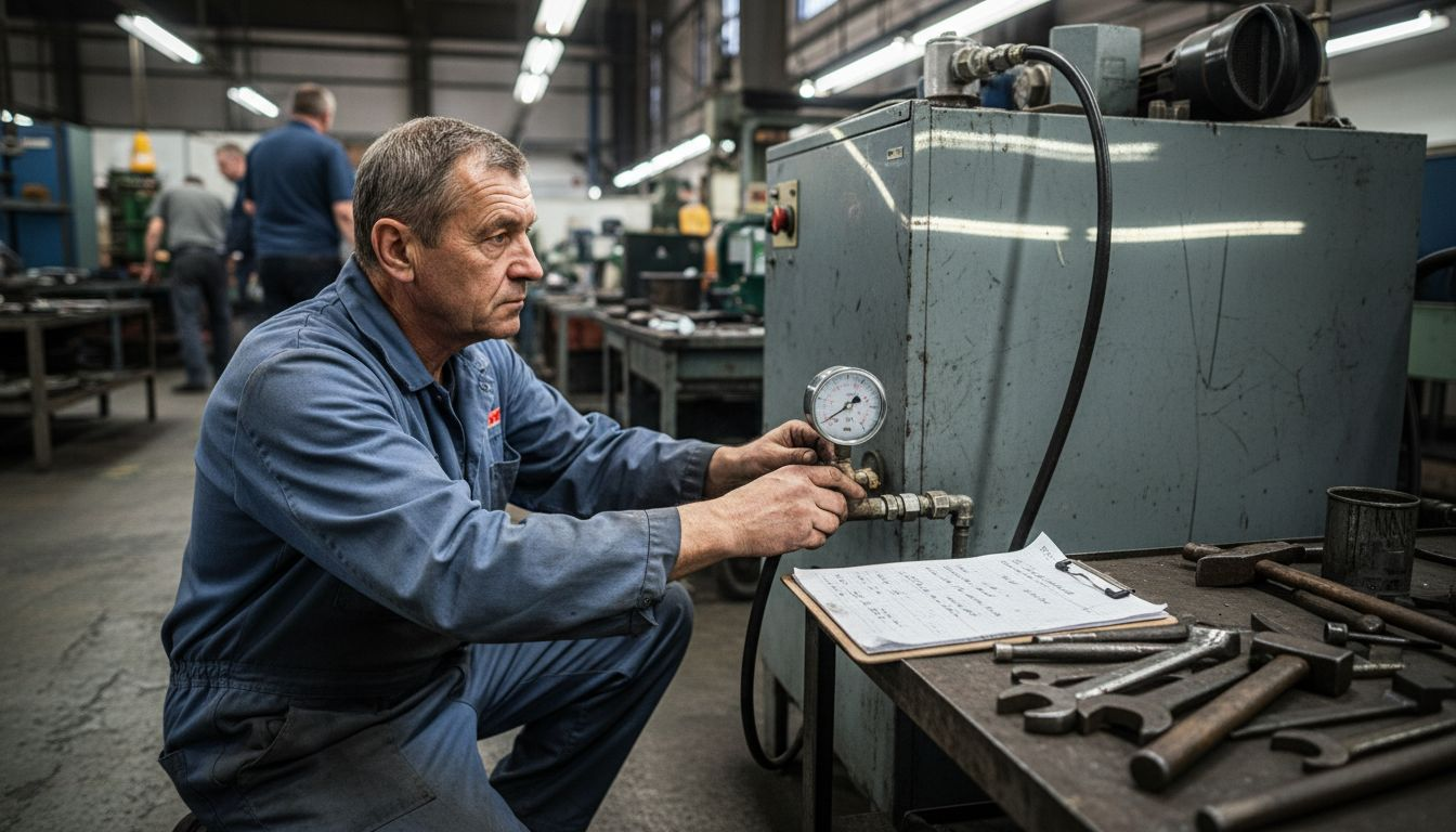 Technik právě v dílně prověřuje funkčnost ventilu na sušičce vzduchu.