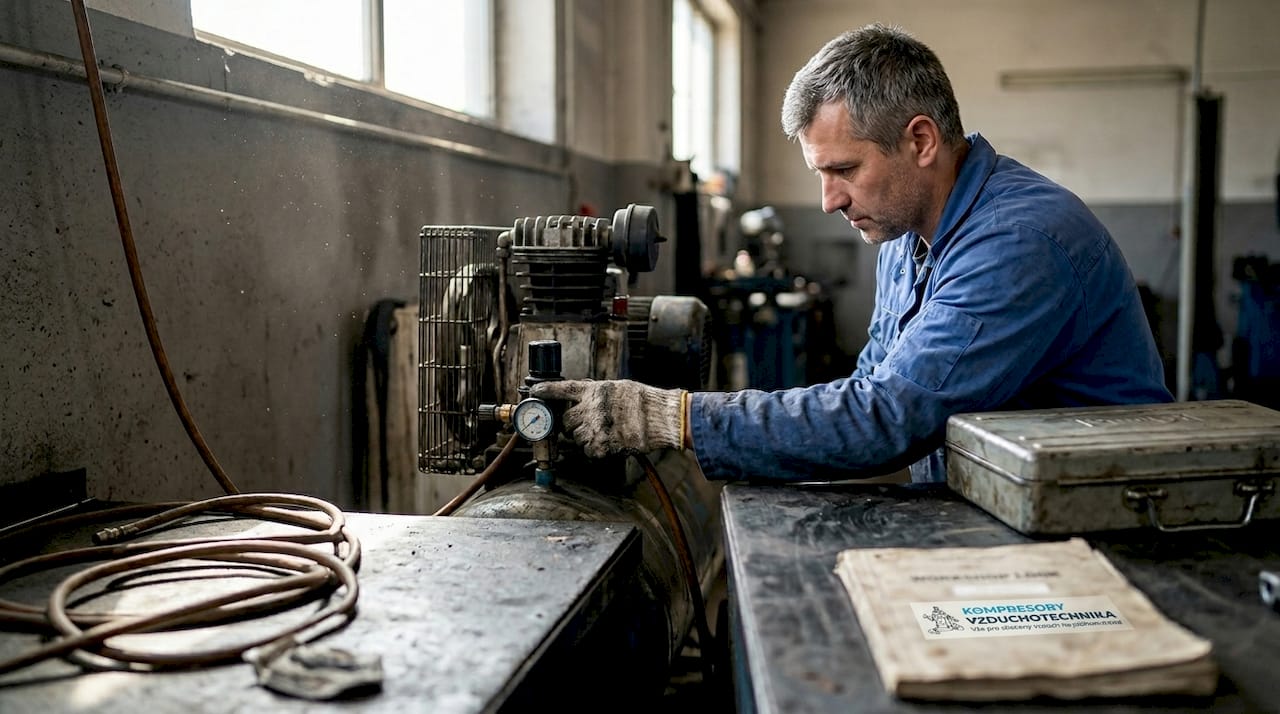 Seřízení regulátoru tlaku na kompresoru v garáži