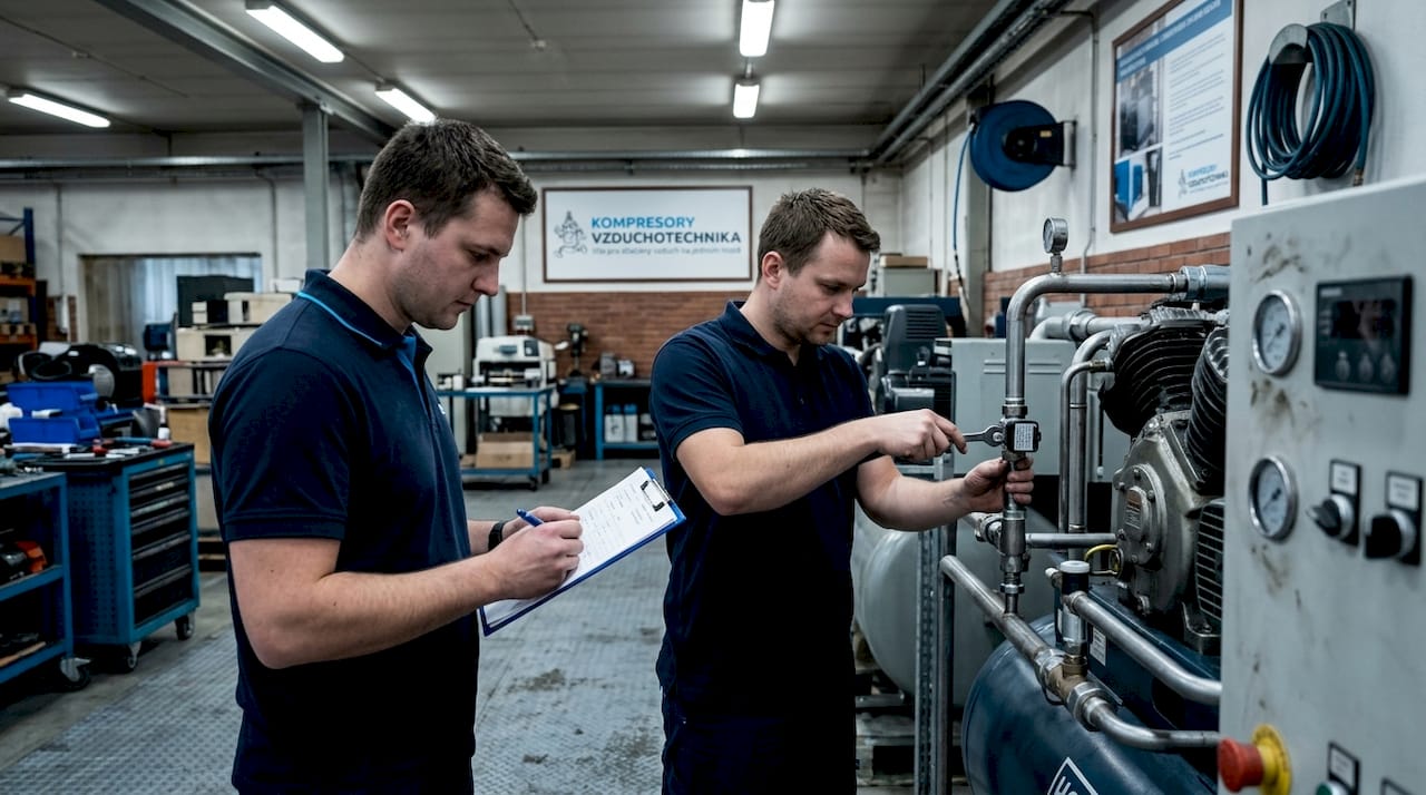 Technici kontrolují spotřebu vzduchu ve výrobním závodě.