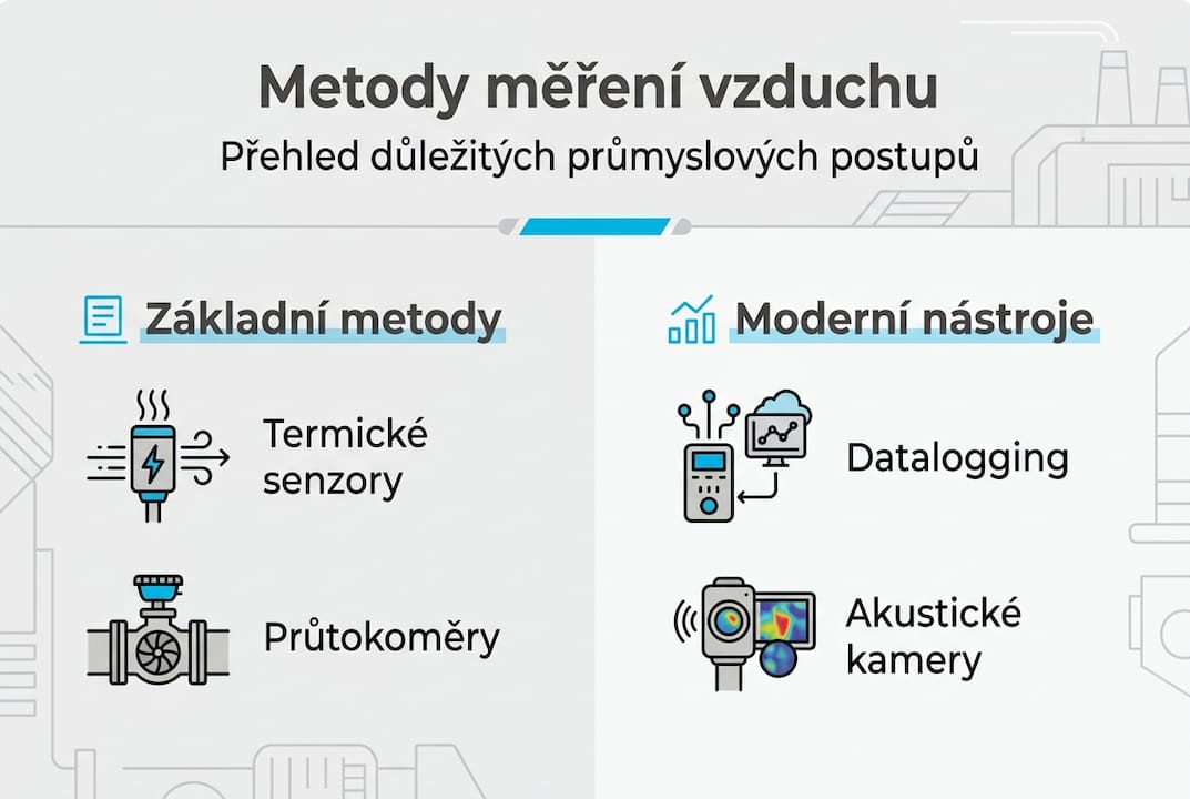 Přehledné infografické zobrazení různých způsobů, jak lze měřit spotřebu vzduchu