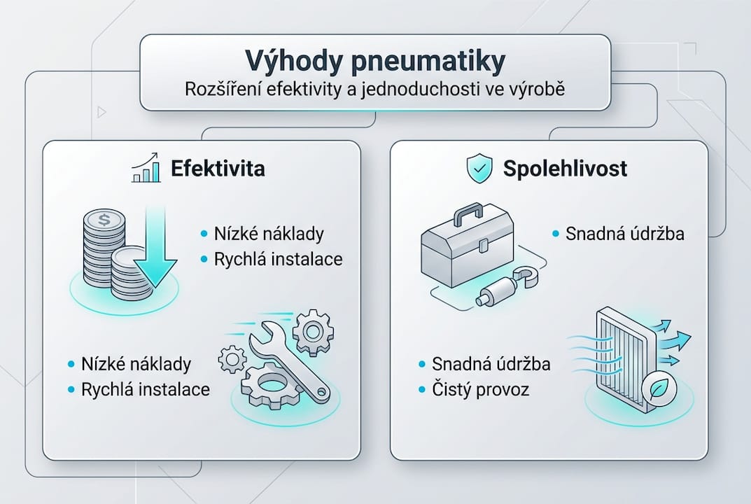 Přehled klíčových přínosů pneumatické automatizace v grafické podobě
