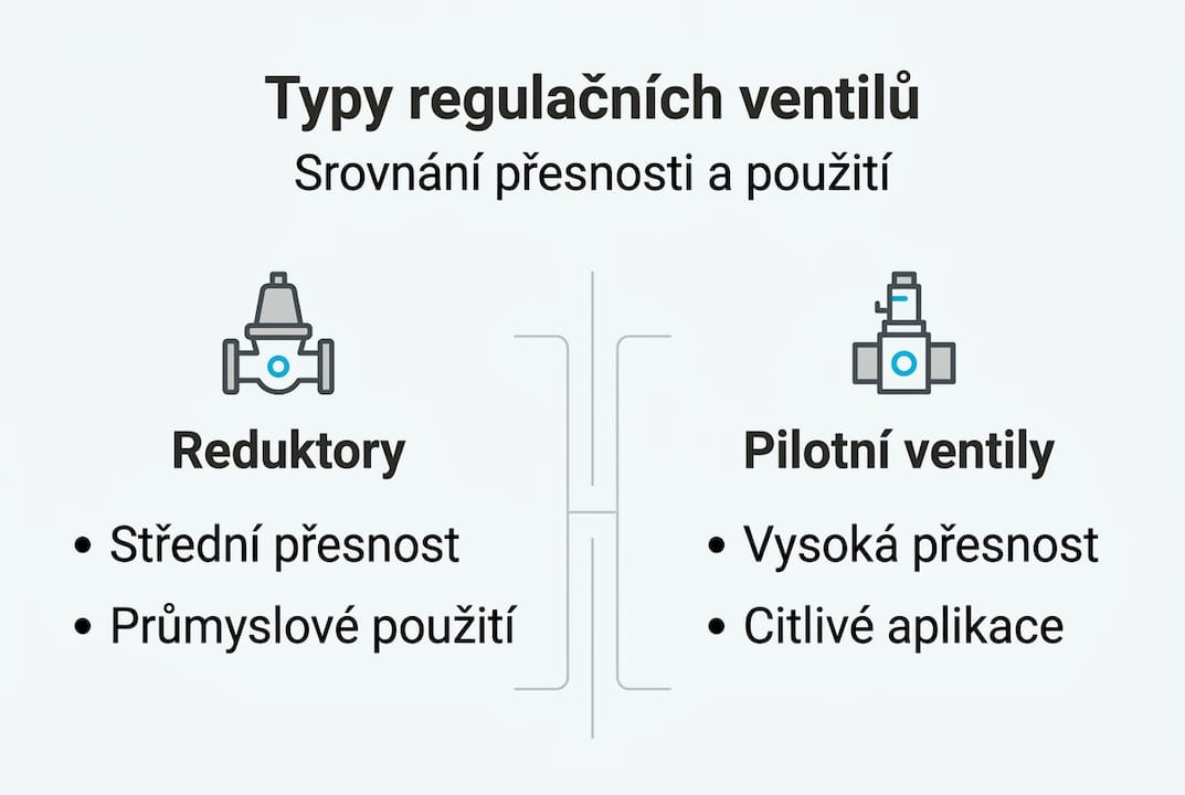 Přehledná infografika srovnání různých typů regulačních ventilů