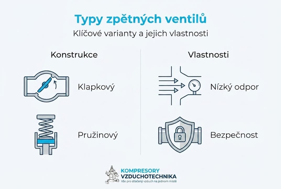 Přehledná infografika: Jaké existují typy zpětných ventilů?