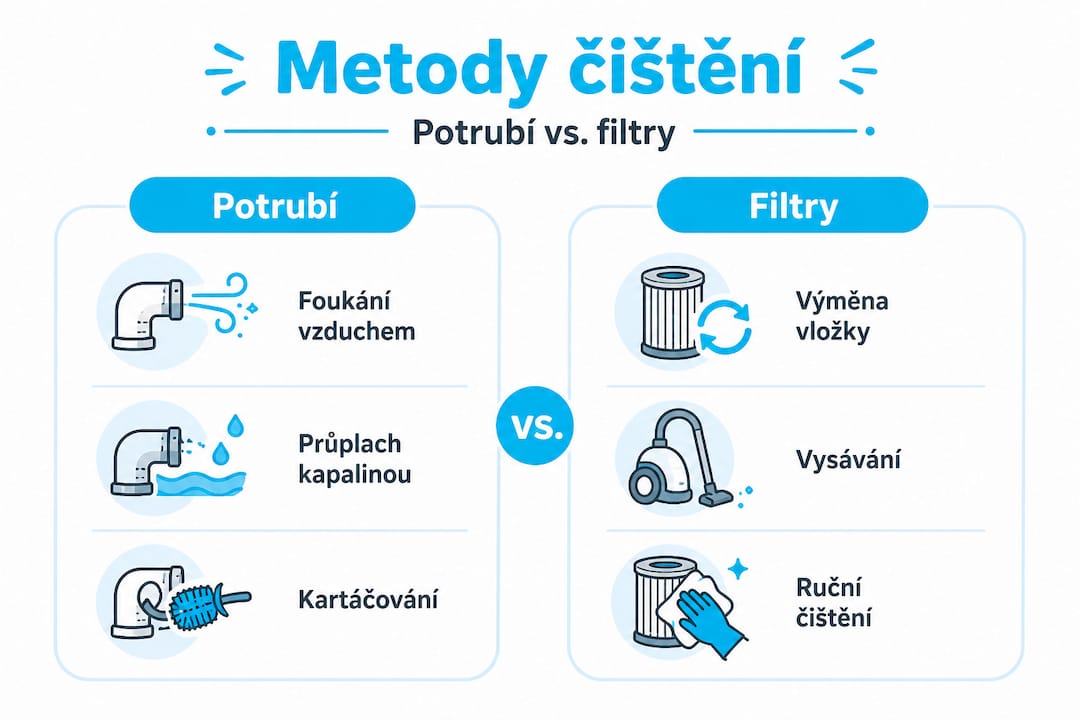 Porovnání dvou způsobů čištění potrubí a filtrů