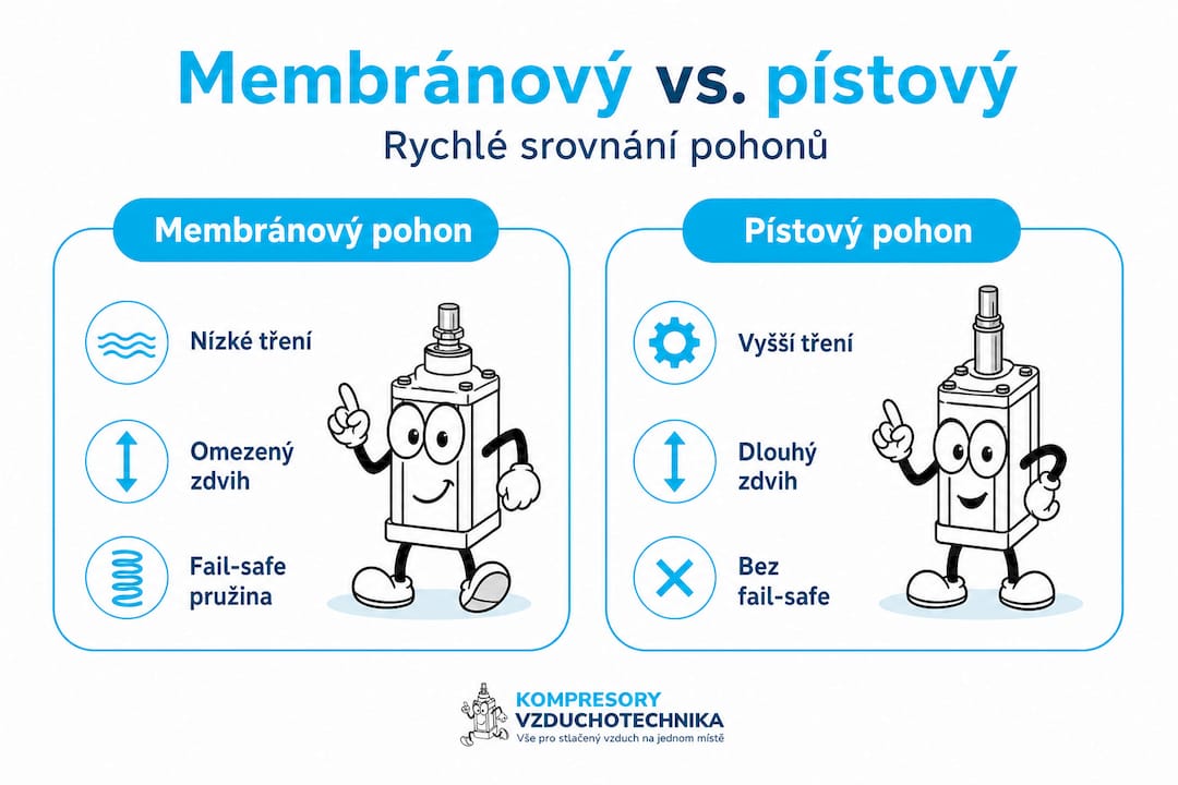 Srovnávací infografika: membránový vs. pístový pohon