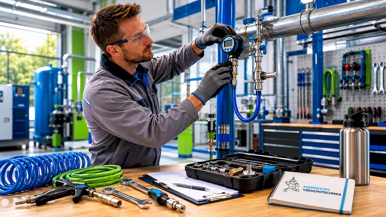 Technik právě montuje měřicí zařízení na vzduchové potrubí.