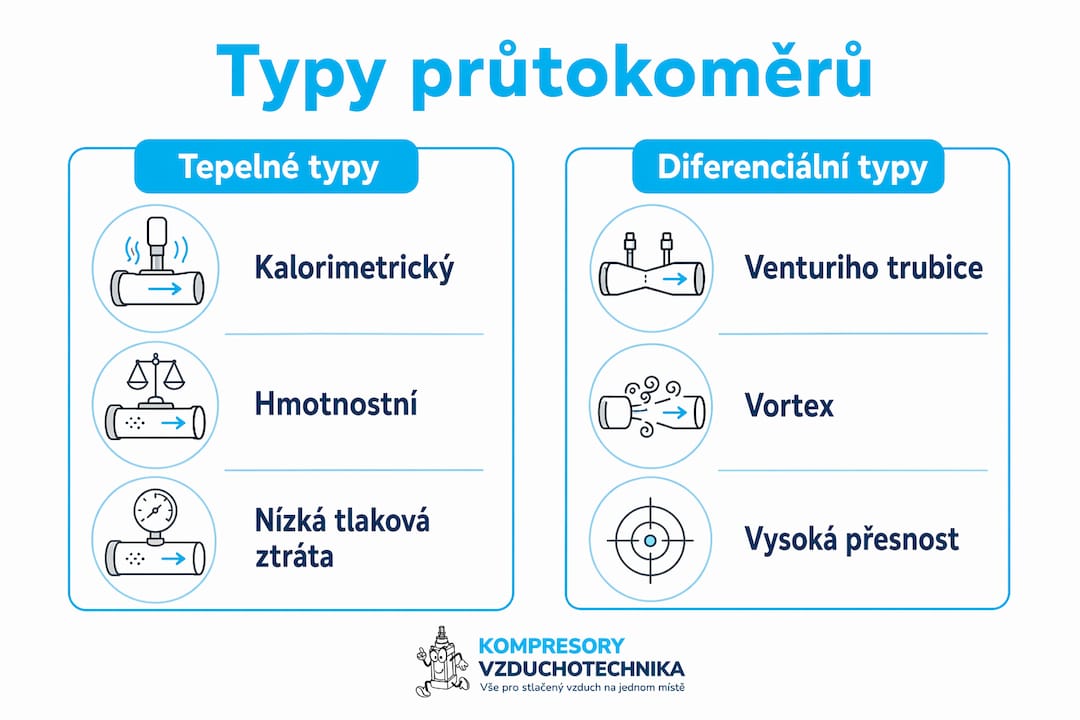 Přehledná infografika: Jaké existují typy průtokoměrů na měření vzduchu?