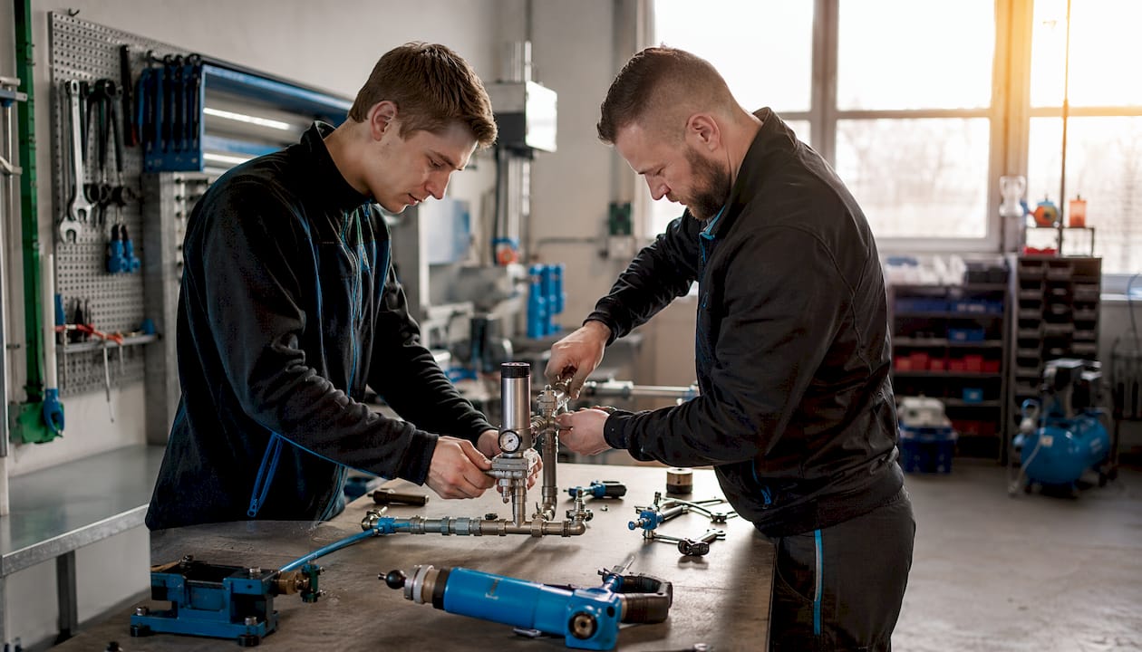 Montáž průtokoměru v moderně vybaveném autoservisu