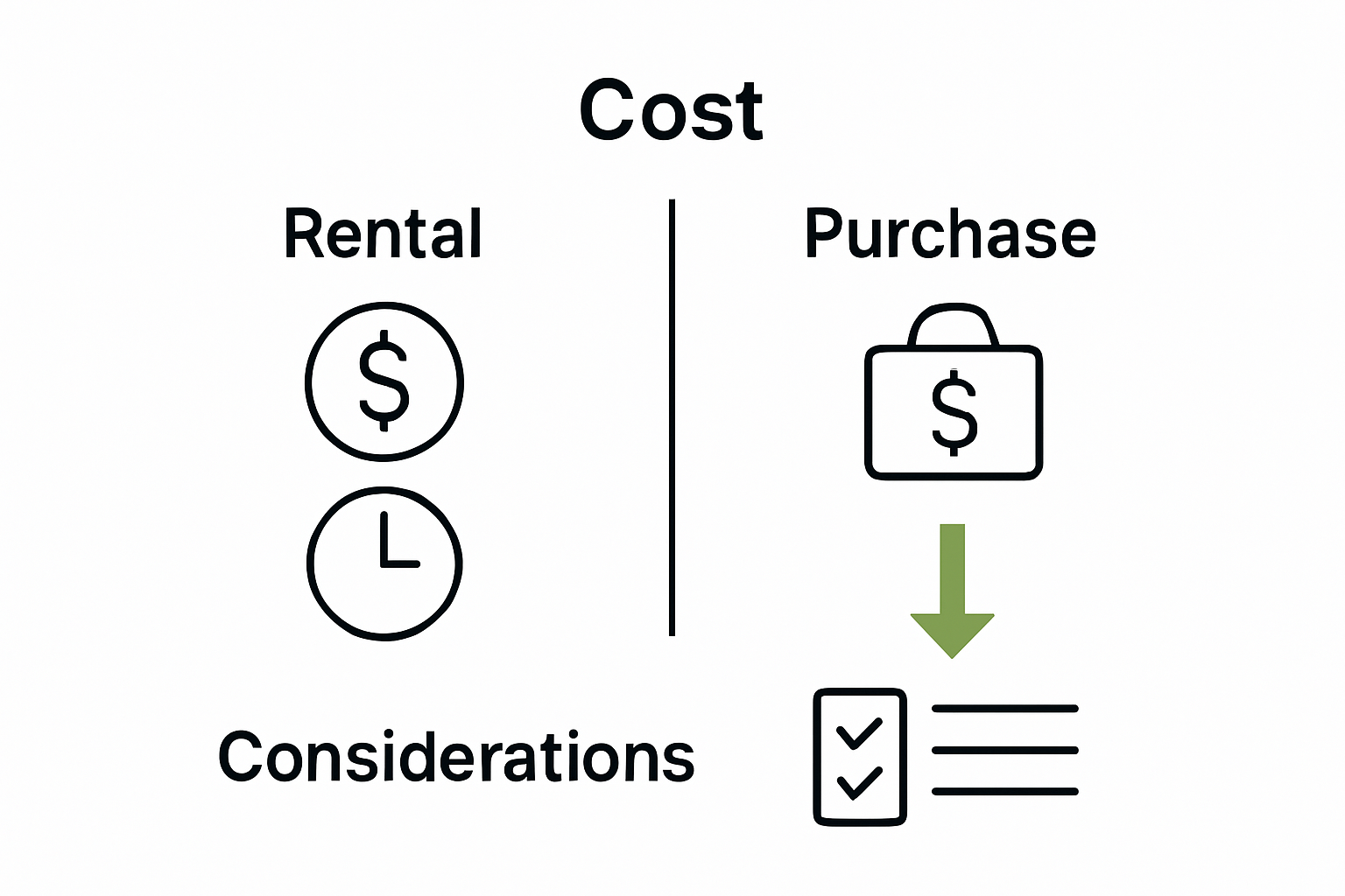 Rental versus purchase cost comparison infographic