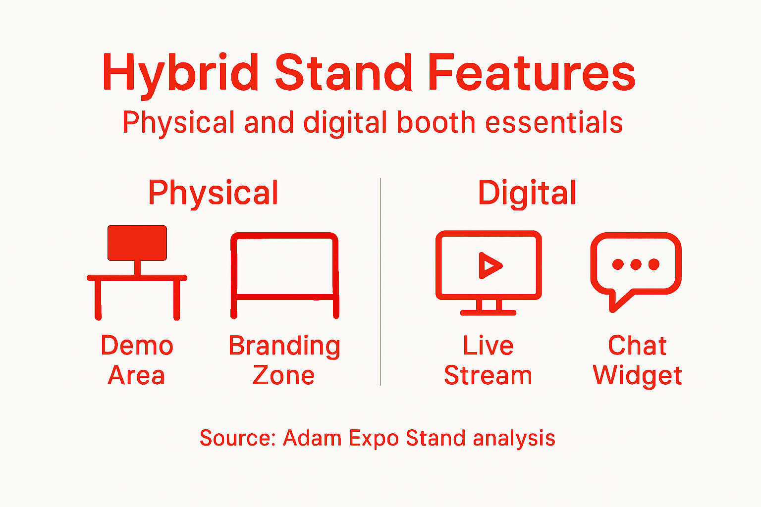 Infographic summarizing hybrid exhibition stand features