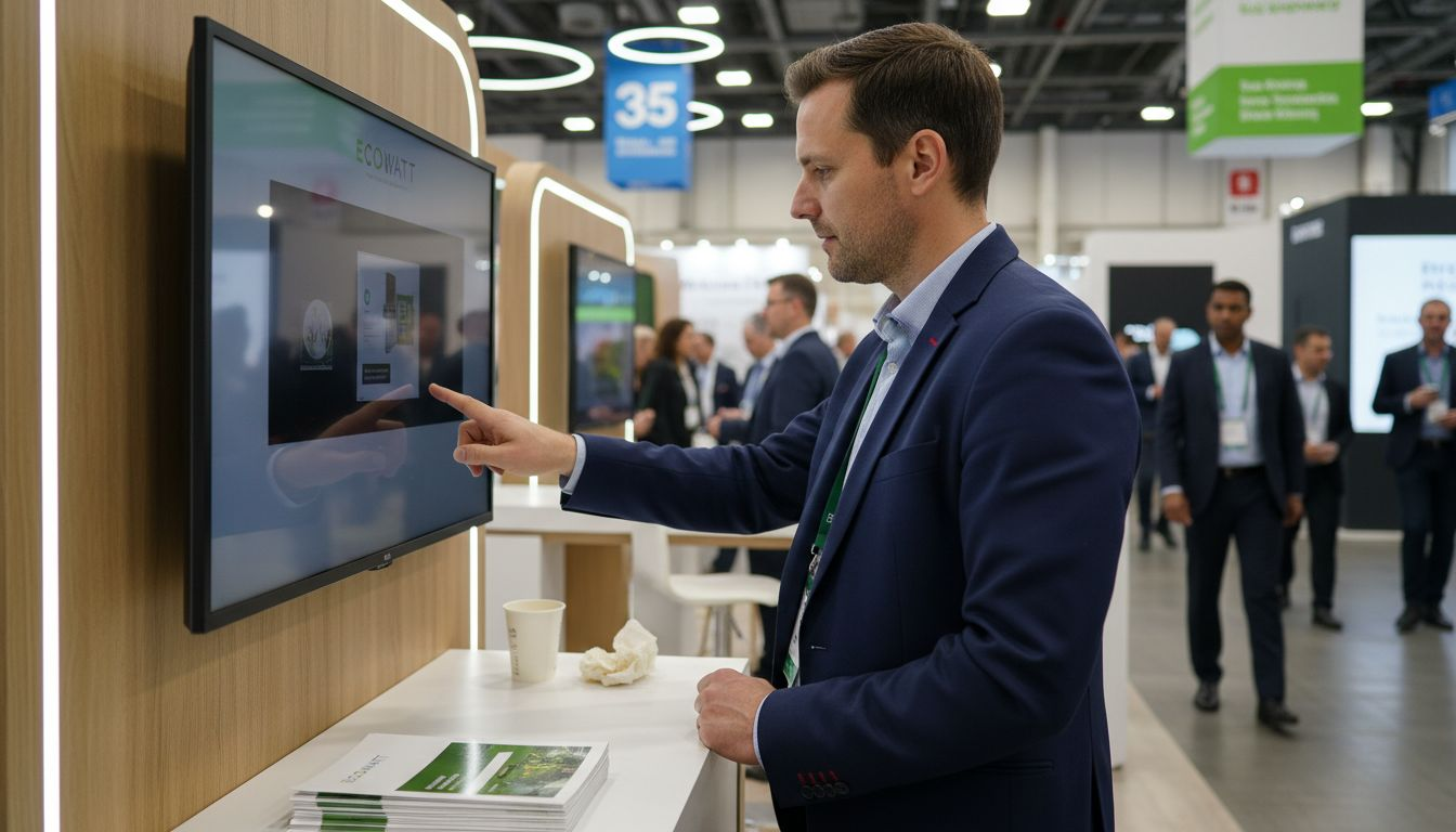 Attendee uses touchscreen at custom exhibit