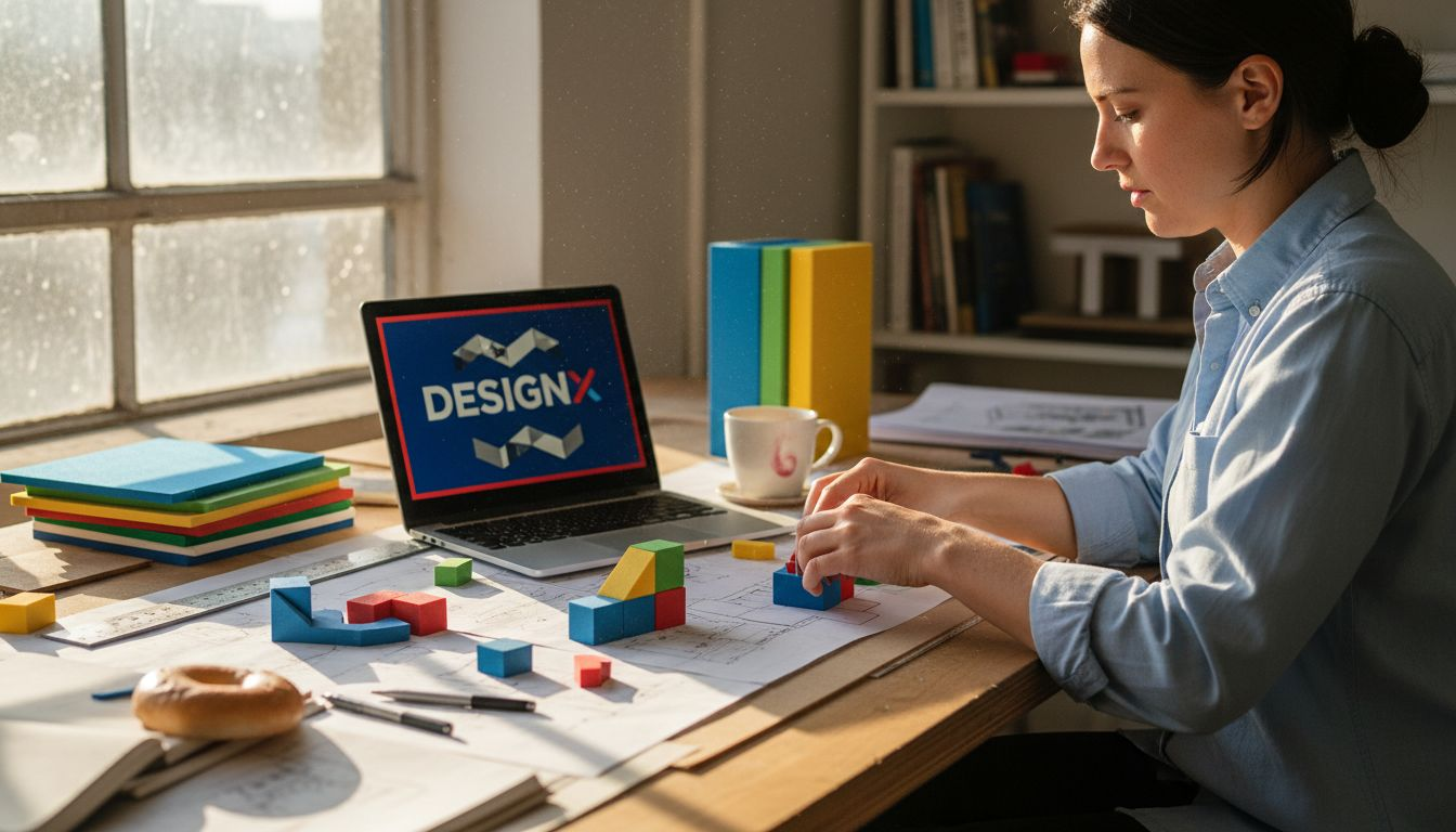 Designer refining modular booth branding mockup