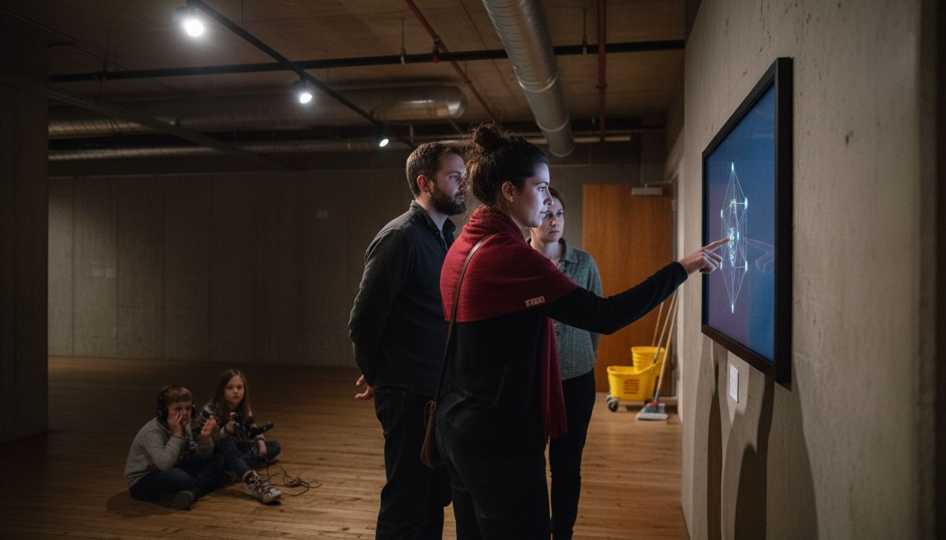 Visitors using digital interactive museum exhibit