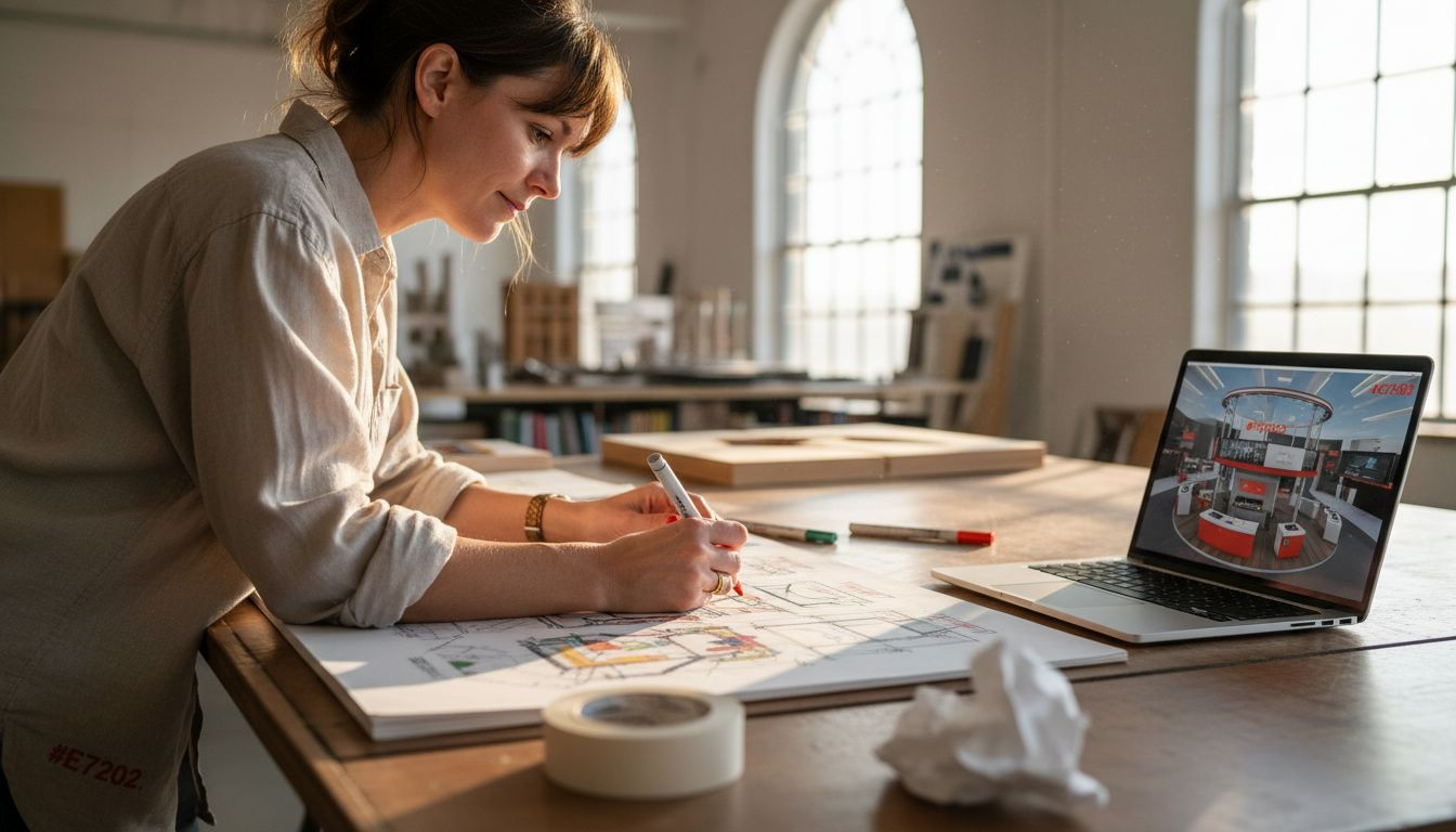 Designer creating custom exhibit booth layout