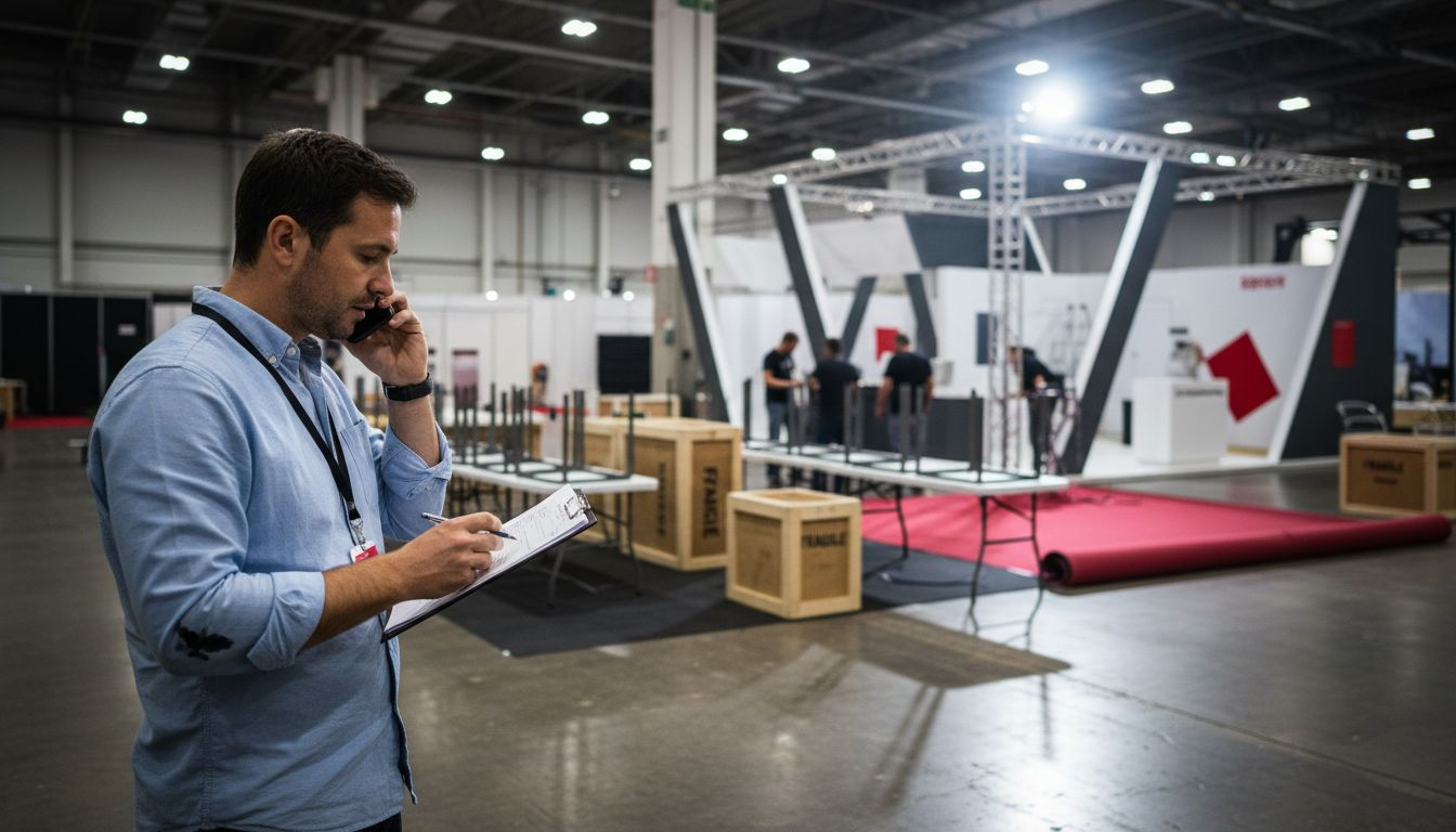 Trade show manager planning expo floor