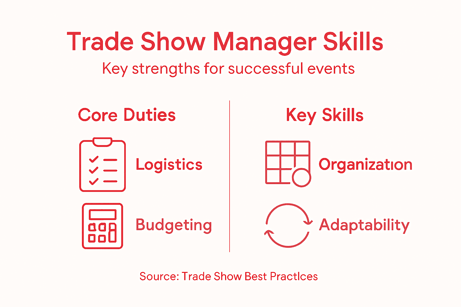 Infographic showing trade show manager skills and duties