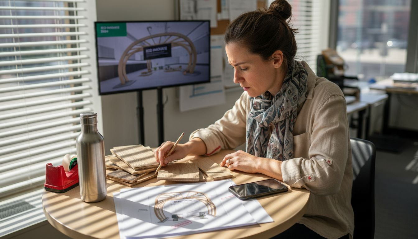 Project manager reviewing eco booth materials