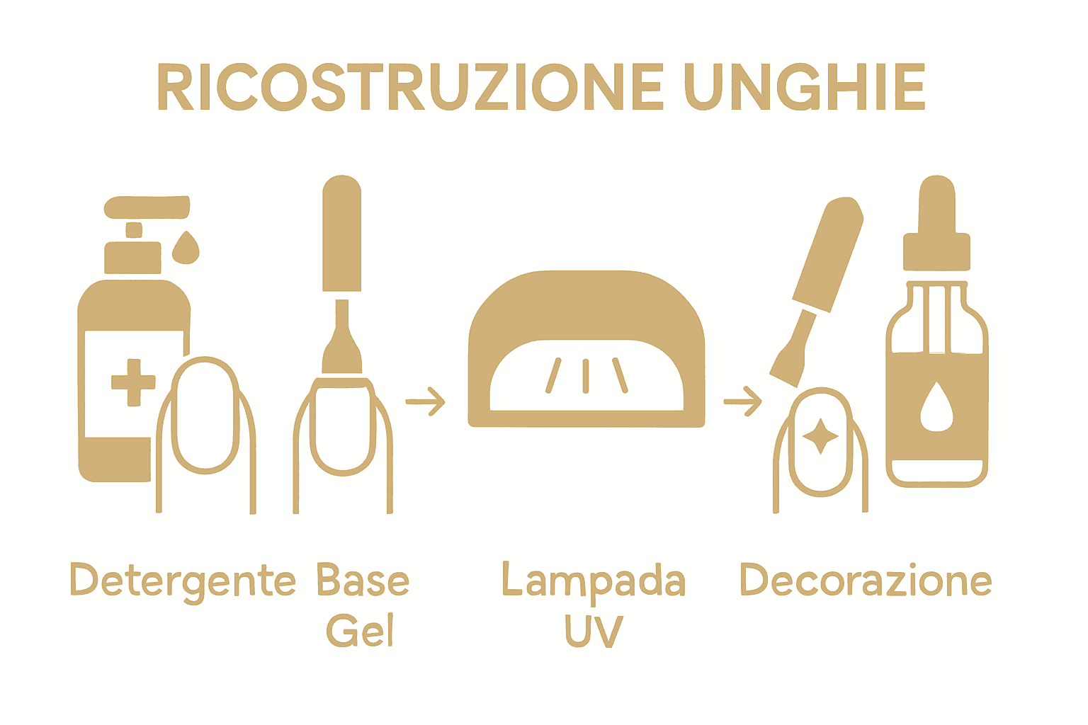 Infografica con i 5 step fondamentali ricostruzione unghie