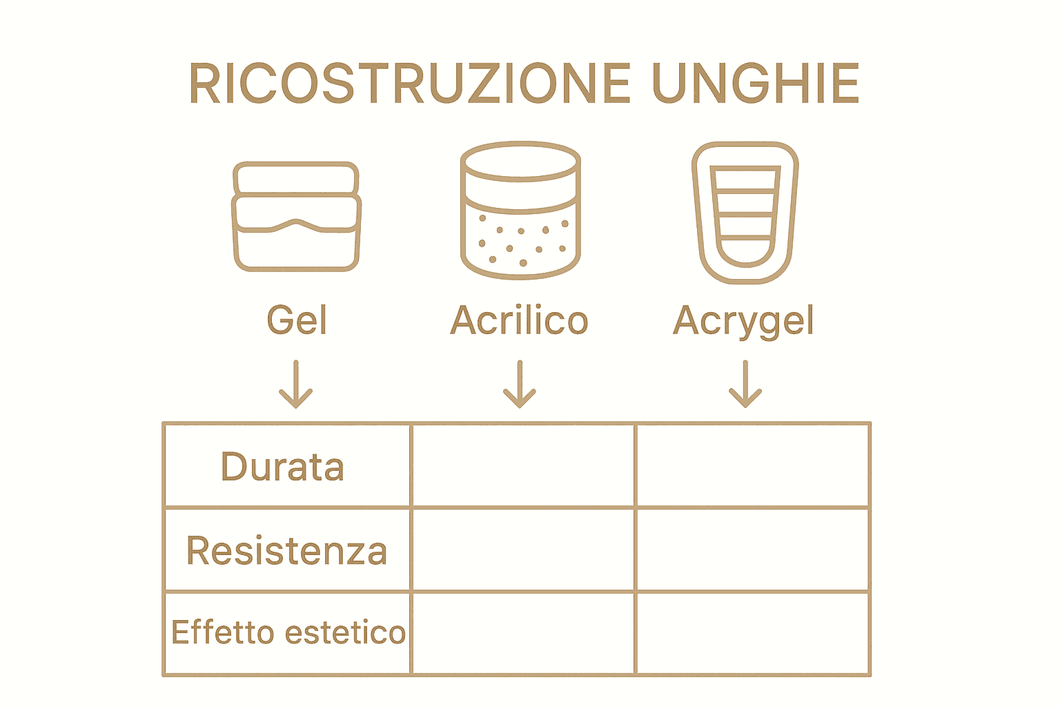 Infografica sulla differenza tra gel, acrilico e dual form per ricostruzione unghie