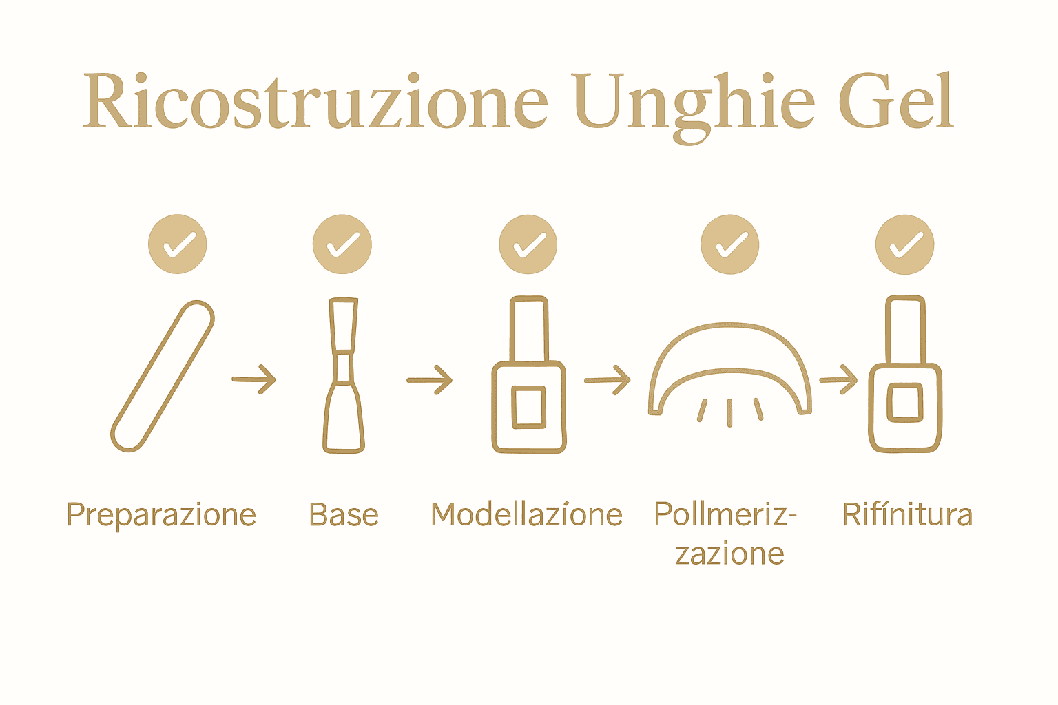 Infografica con 5 fasi della ricostruzione unghie gel.