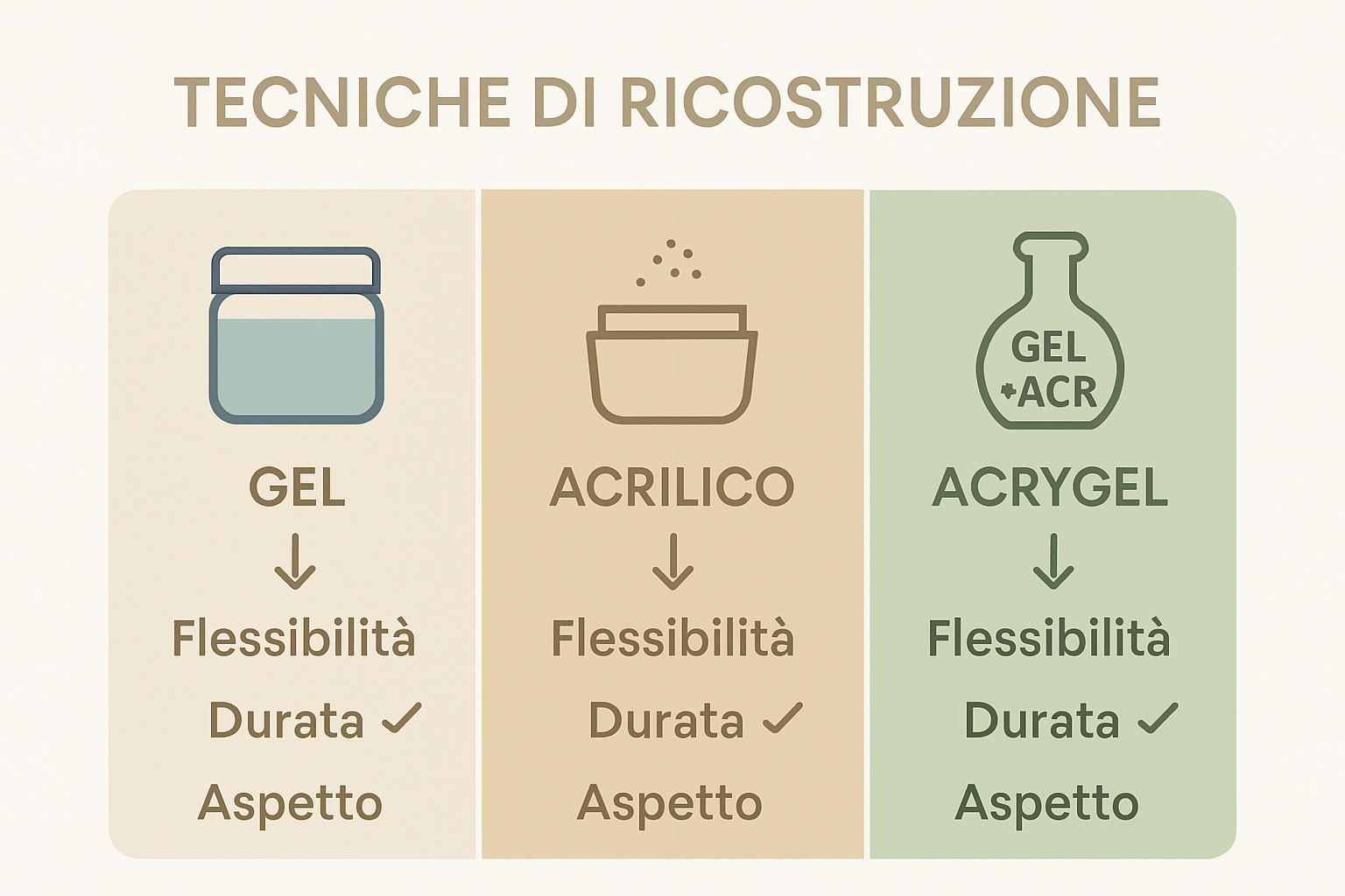 Infographic comparing three nail reconstruction techniques