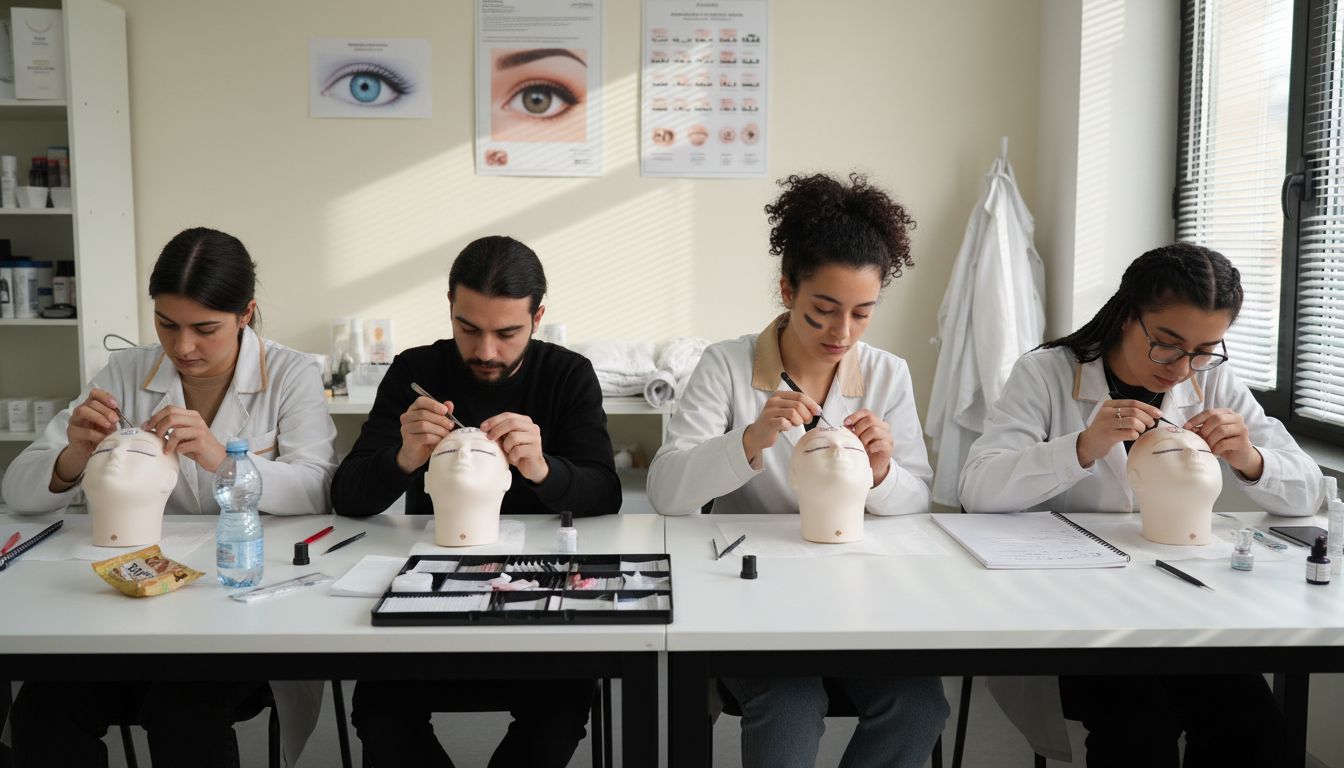 Students practice lash technique in classroom