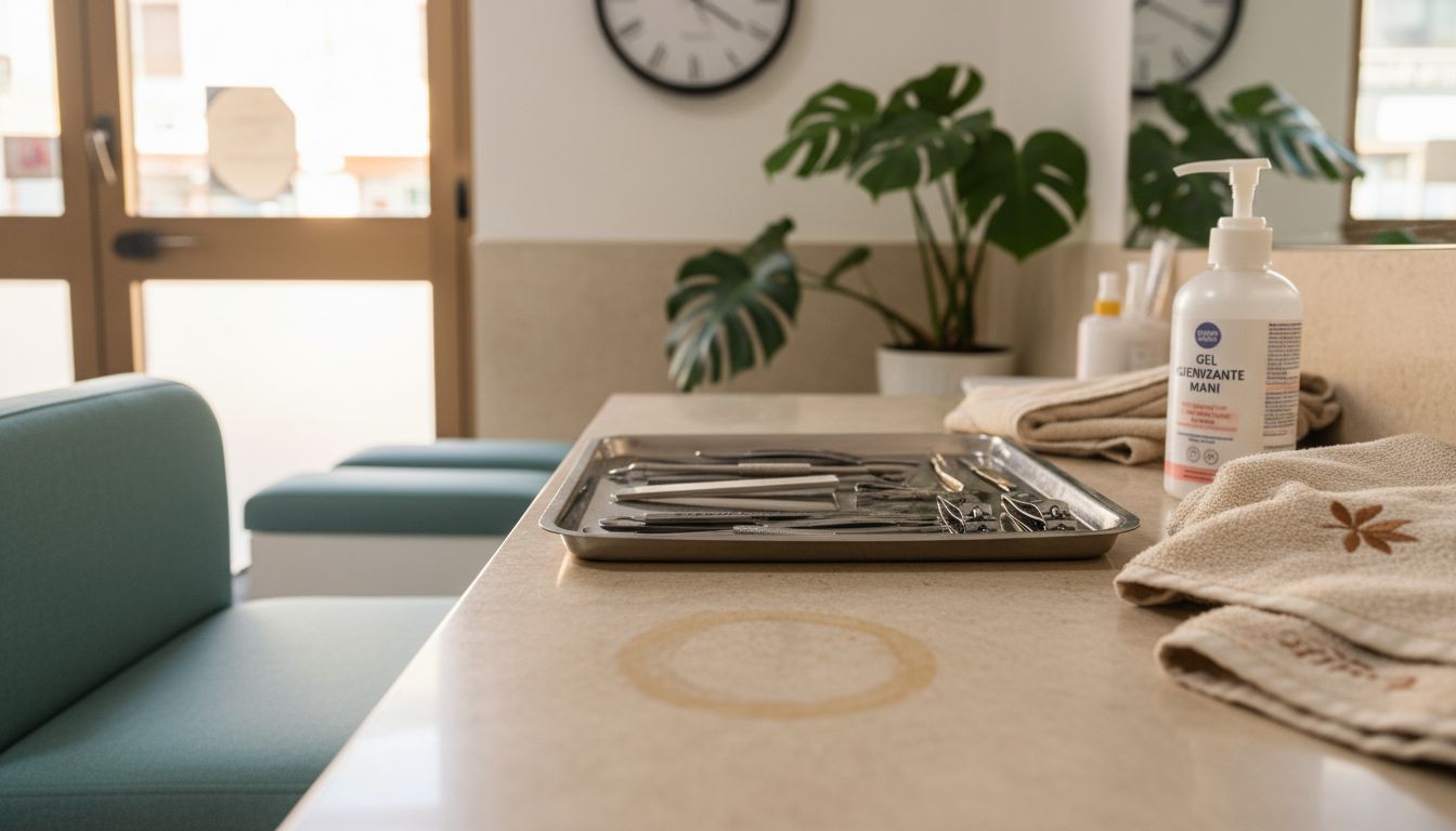 Strumenti professionali per la pedicure e ambiente clinico curato