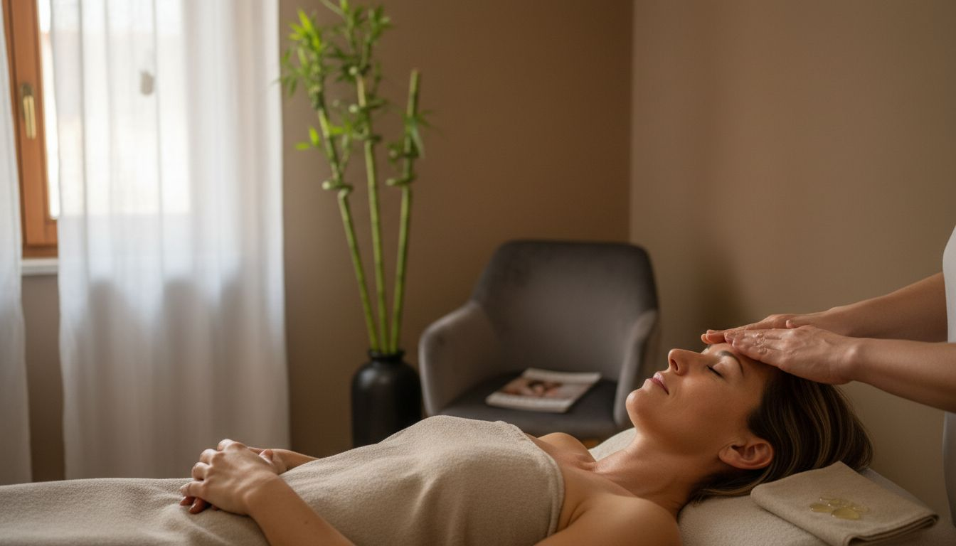 Una donna si gode un momento di relax mentre si sottopone a un massaggio Kobido al viso.