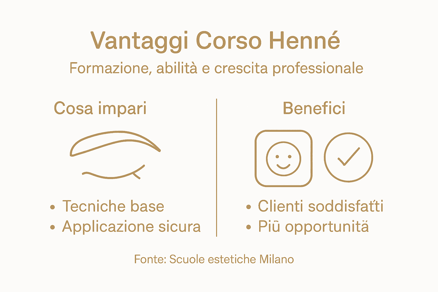 Scopri tutti i benefici del corso di henné per sopracciglia in questa infografica: una panoramica chiara e dettagliata su come migliorare la tua tecnica e offrire risultati professionali alle tue clienti.