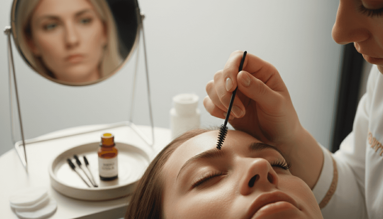 Primo piano delle ciglia dopo l’applicazione del siero alla cheratina