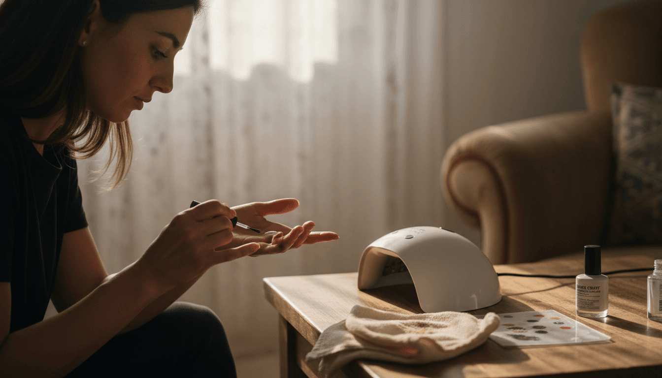 Durante la manicure, si stende uno strato di base semipermanente sulle unghie.