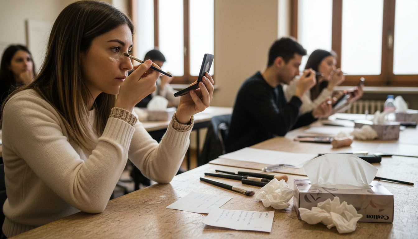 Allieva che si esercita nelle tecniche di trucco correttivo