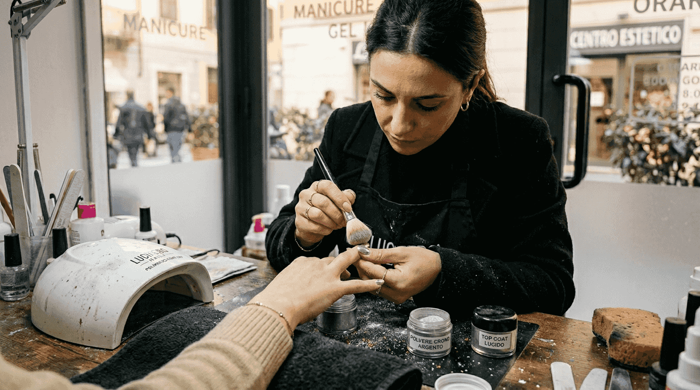 Applicazione professionale della tecnica powder nail art