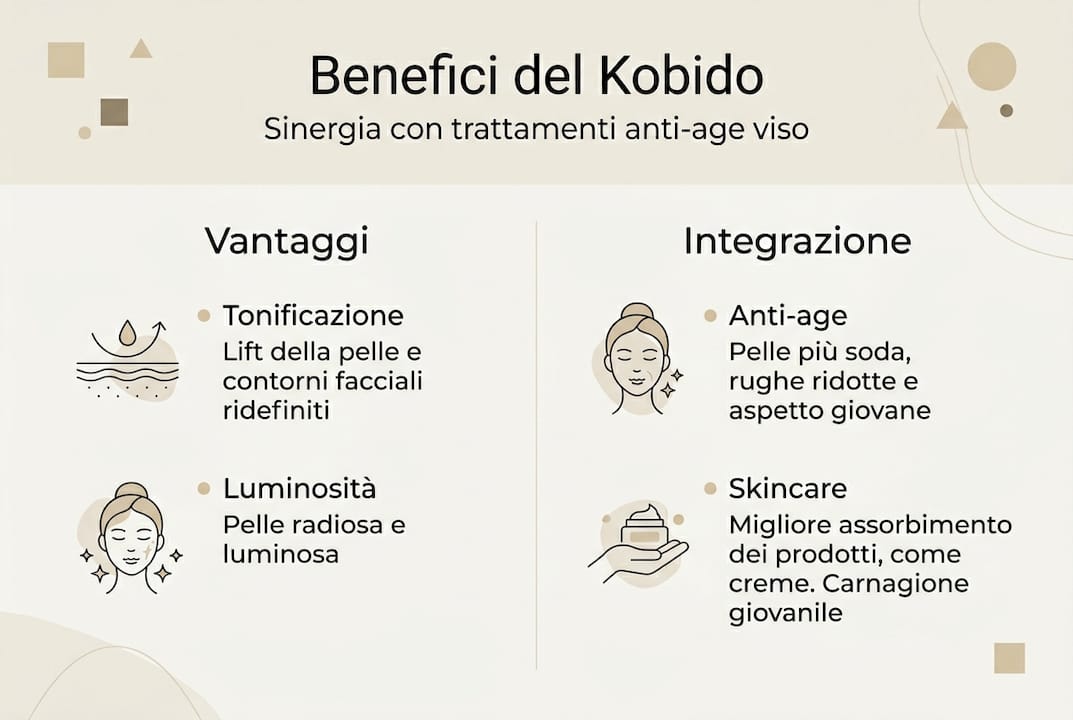 Infografica: tutti i vantaggi e le sinergie del massaggio Kobido per un effetto anti-età