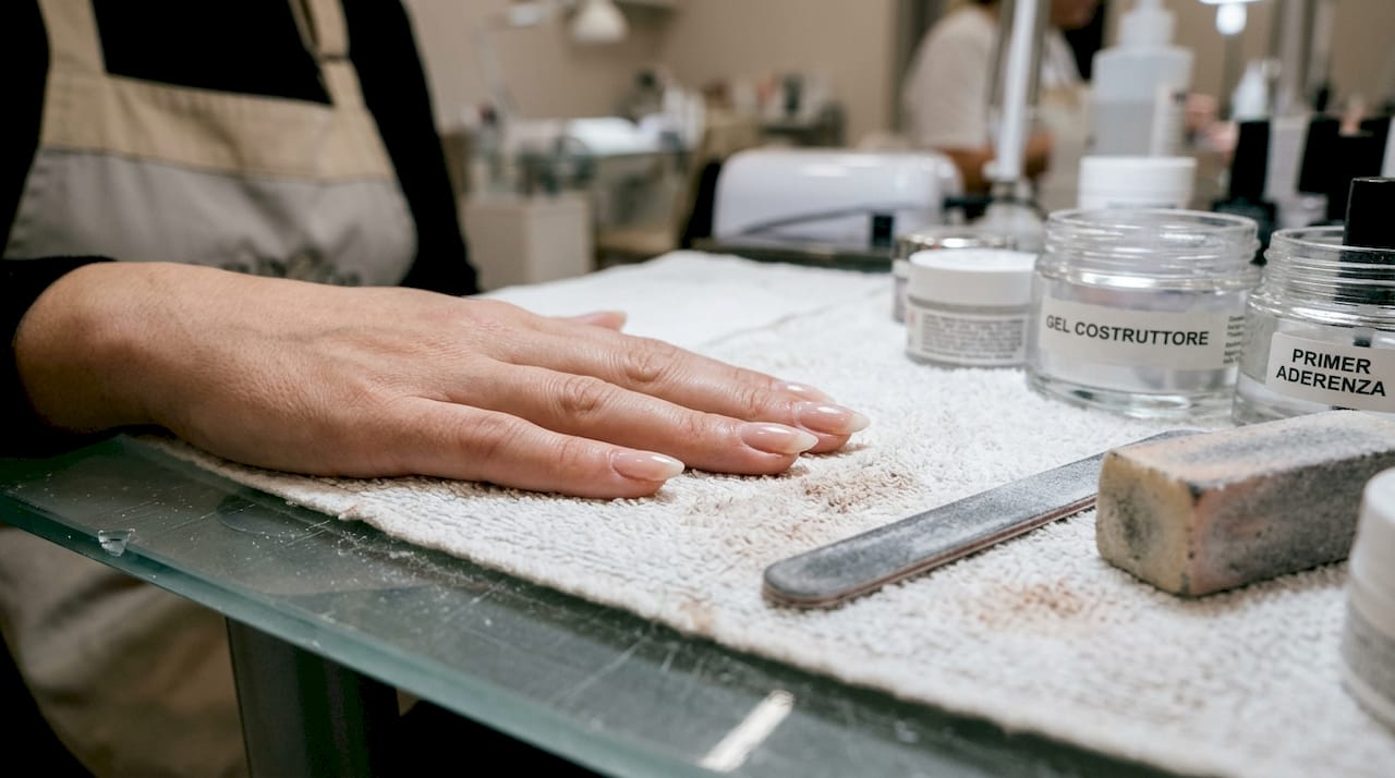 Ricostruzione dell’unghia in primo piano con apex perfettamente bilanciato