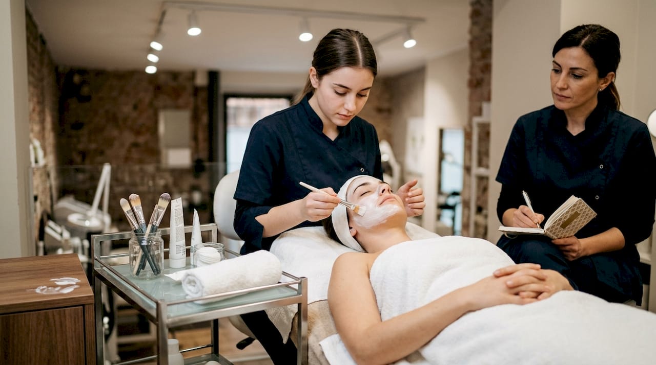 Durante il suo stage, la tirocinante si occupa dell’applicazione della maschera viso.