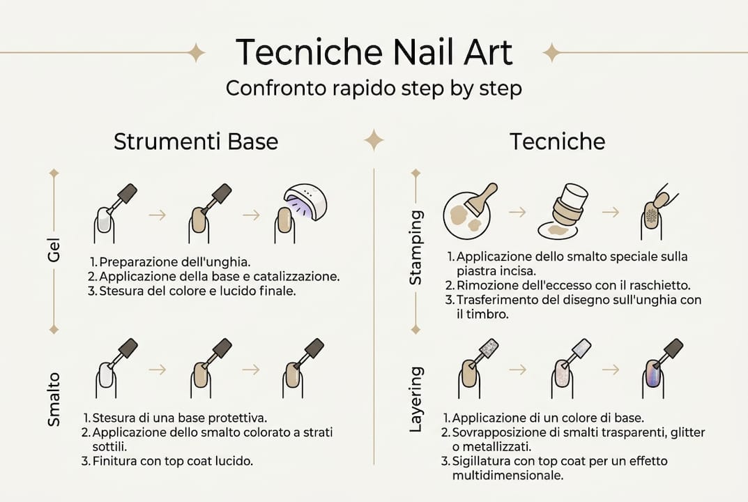 Infografica: confronto tra i diversi metodi per realizzare la step nail art