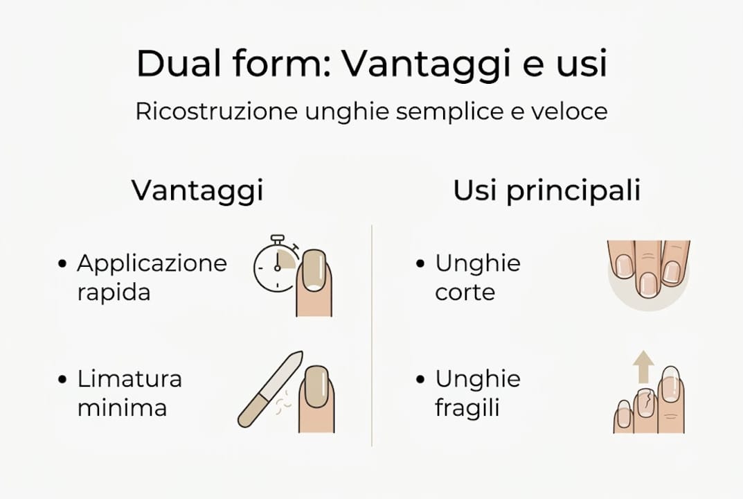 Infografica: tutti i vantaggi e le applicazioni delle dual form per la ricostruzione delle unghie