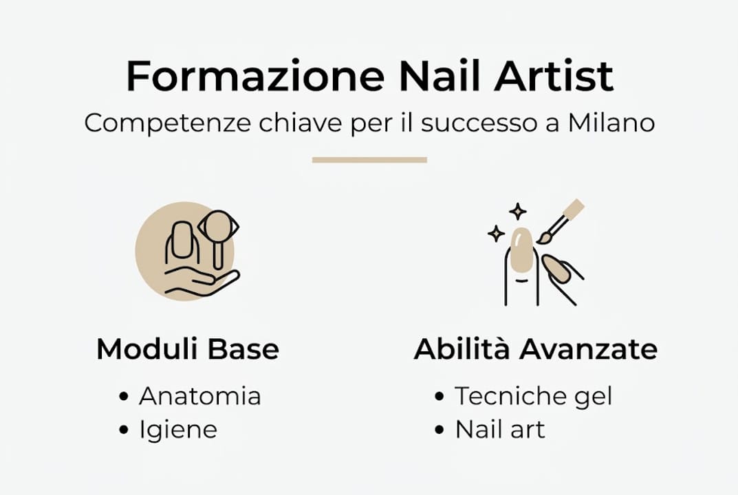 Guida visiva alle competenze fondamentali e avanzate per diventare una nail artist di successo