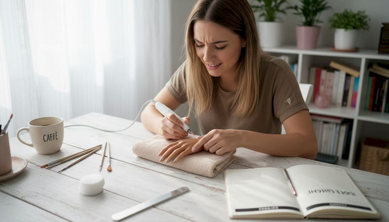 Esercitarsi nelle tecniche di ricostruzione unghie utilizzando strumenti professionali e la fresa