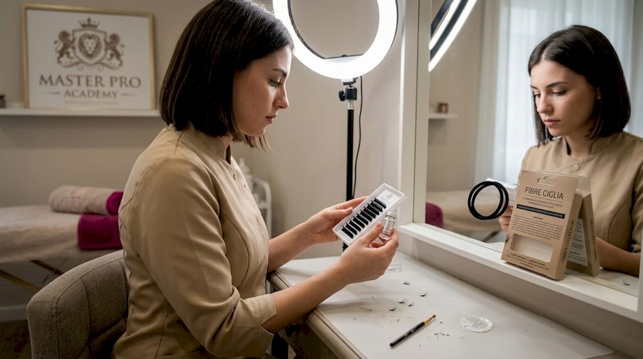 Donna mette a confronto i diversi materiali utilizzati per le extension e la laminazione delle ciglia
