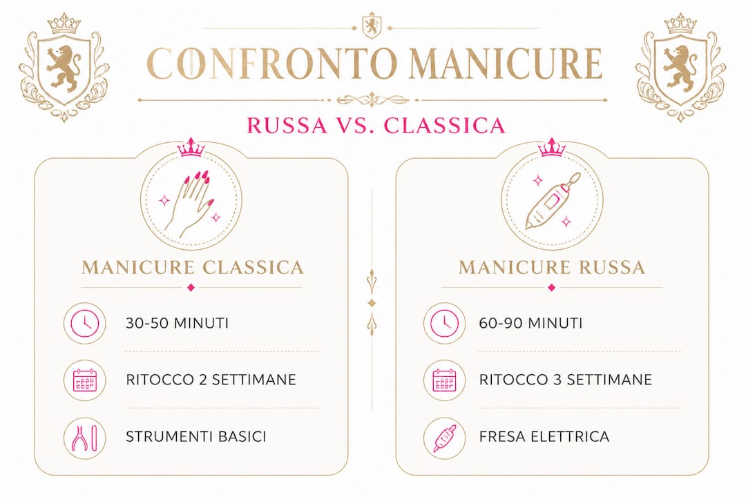 Infografica: differenze tra manicure tradizionale e manicure russa