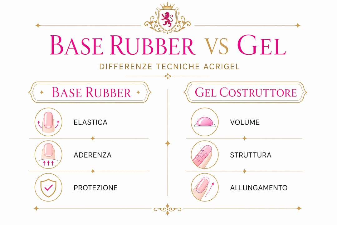 Infografica: differenze tra base rubber e gel costruttore