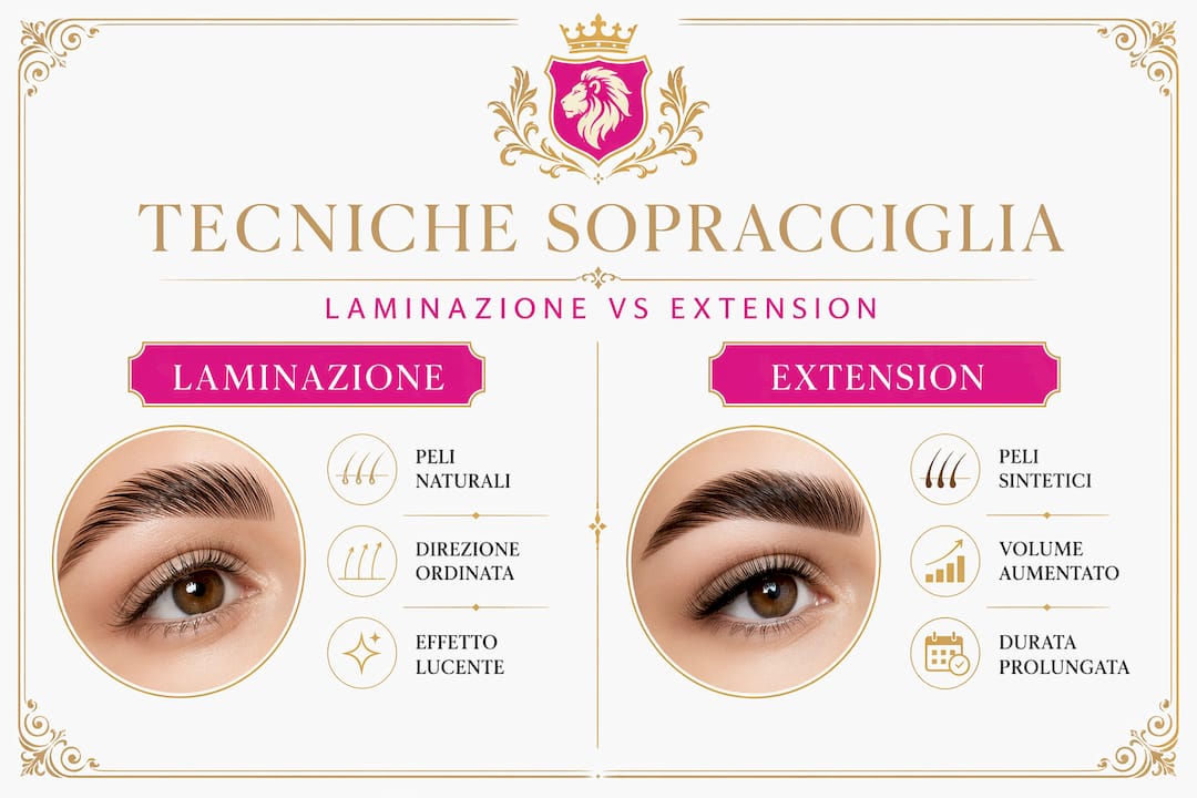 Infografica con le principali differenze tra laminazione e extension: scopri quale tecnica fa al caso tuo
