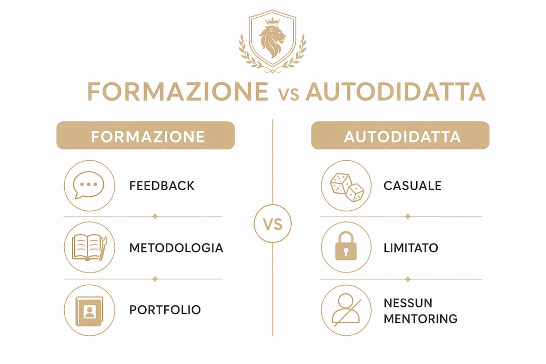 Infografica: differenze tra percorso formativo tradizionale e apprendimento autodidatta