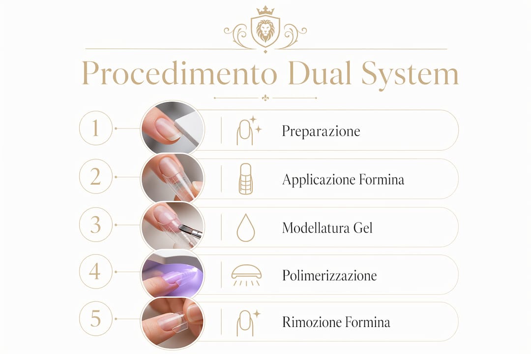 Infografica: tutti i passaggi per una perfetta applicazione delle unghie con la tecnica dual system
