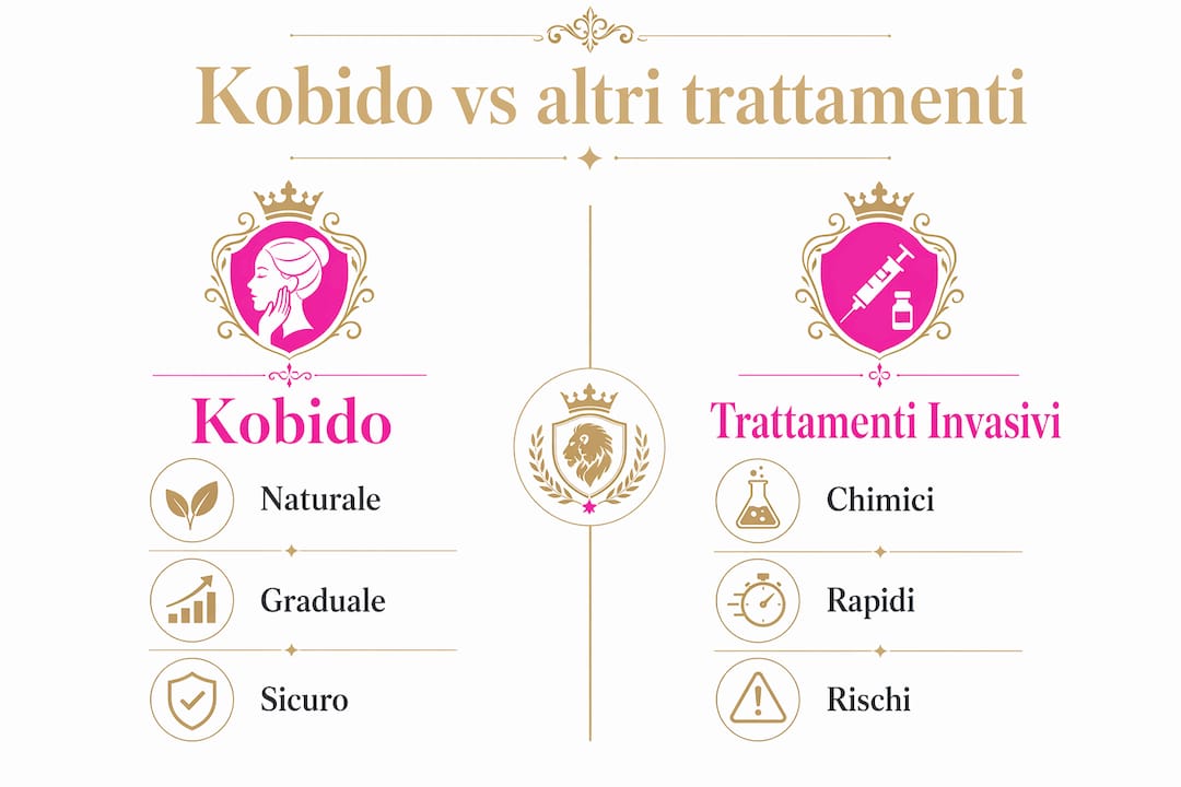 Infografica: il confronto tra Kobido e trattamenti estetici invasivi